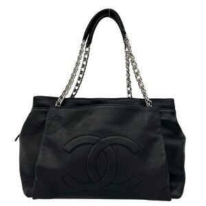 CHANEL Coco Mark Chain Caviar Skin Tote Bag Semi Shoulder Black 77560